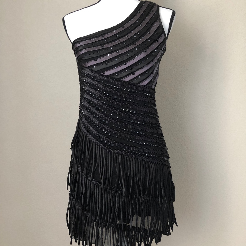 Kurt Muller Black Fringe Cocktail Dress